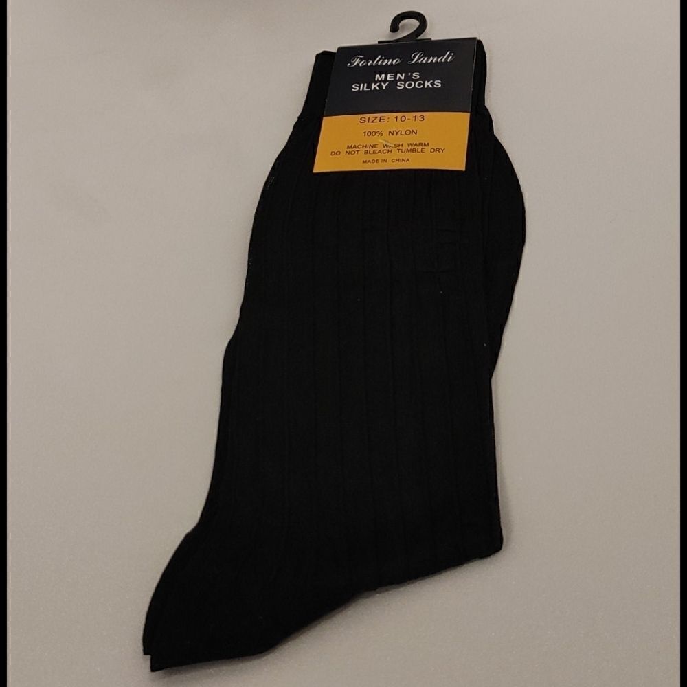 MEN'S FORTINO LANDI/MILANO MODA BLACK SILKY SHEER DRESS SOCKS. S01.